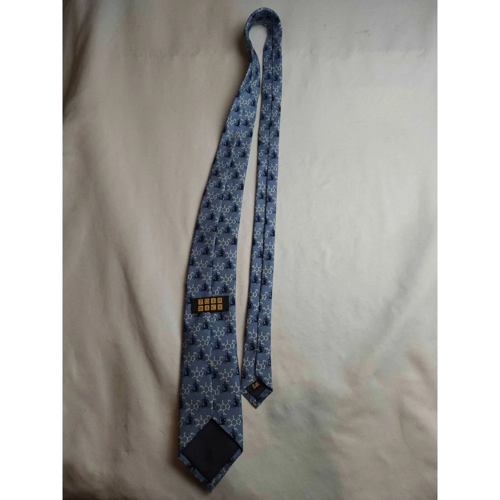 Josh Bach Necktie Mens Blue Silk Coffee Caffeine Molecule Chemistry Novelty Tie